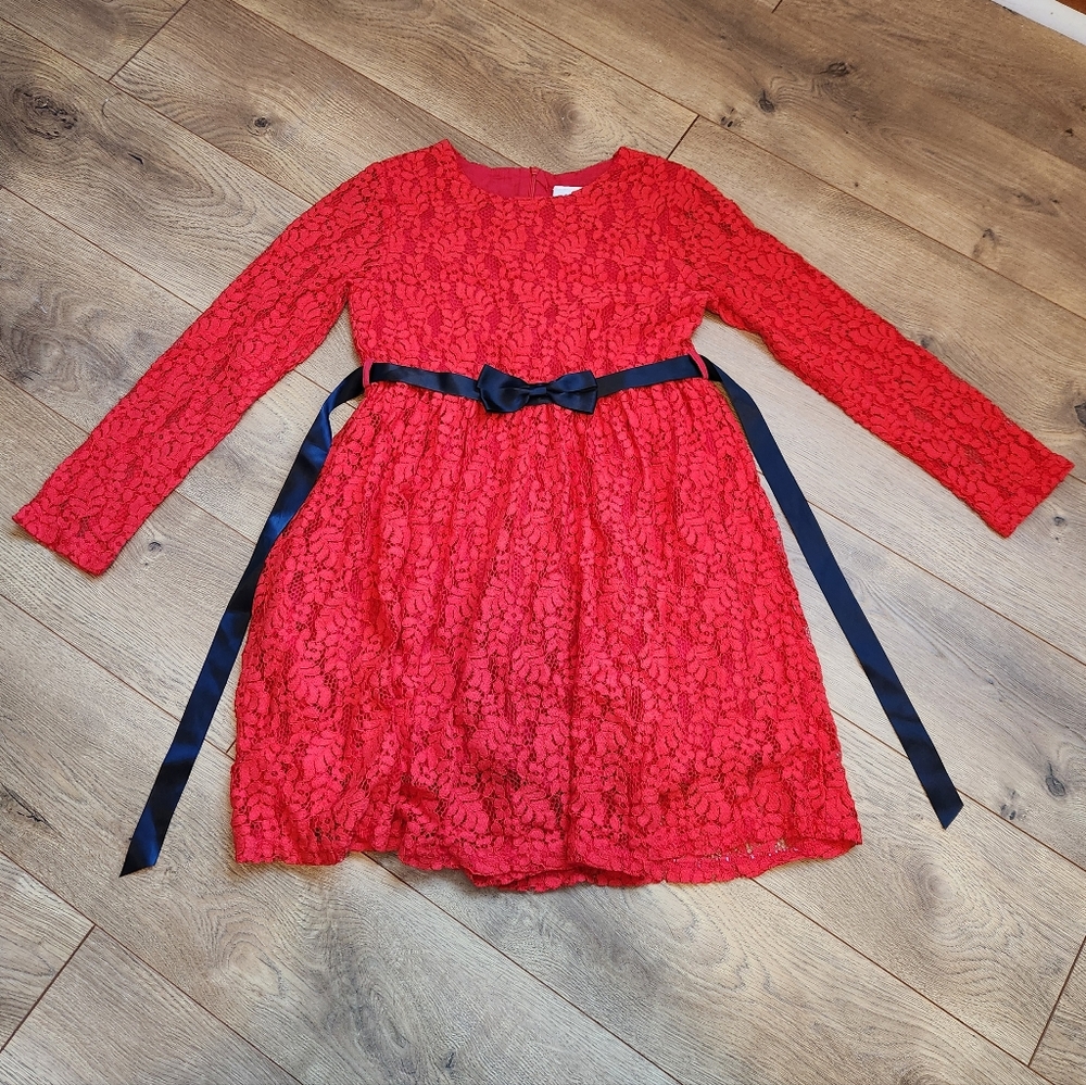 Elegant Red Lace Kids Dress with Bow